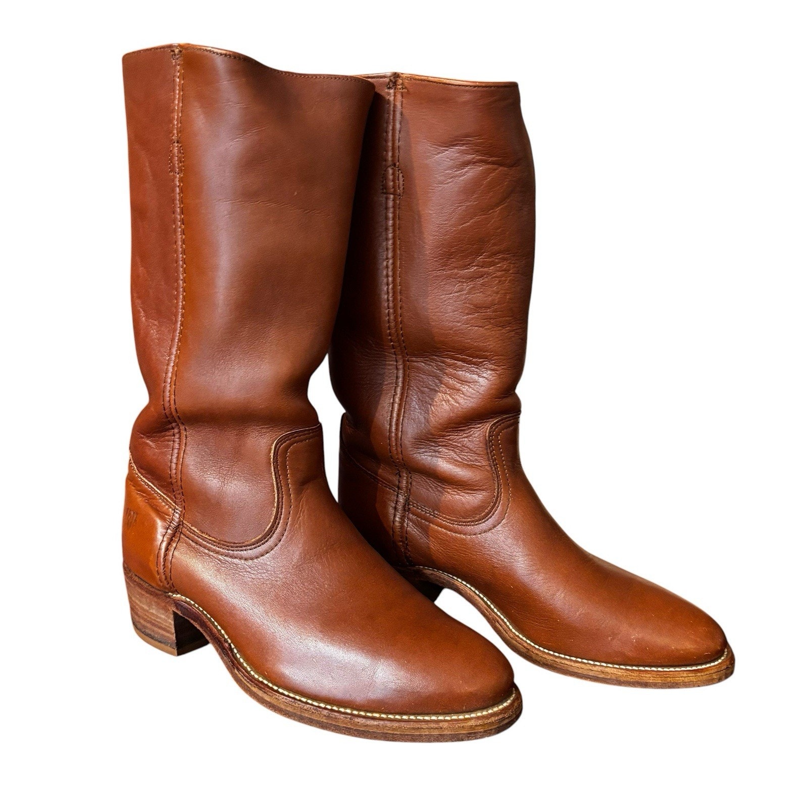 Frye Campus 2595 Dark Camel Brown Leather Boots Size 8.5 Ee Wide Usa Vintage